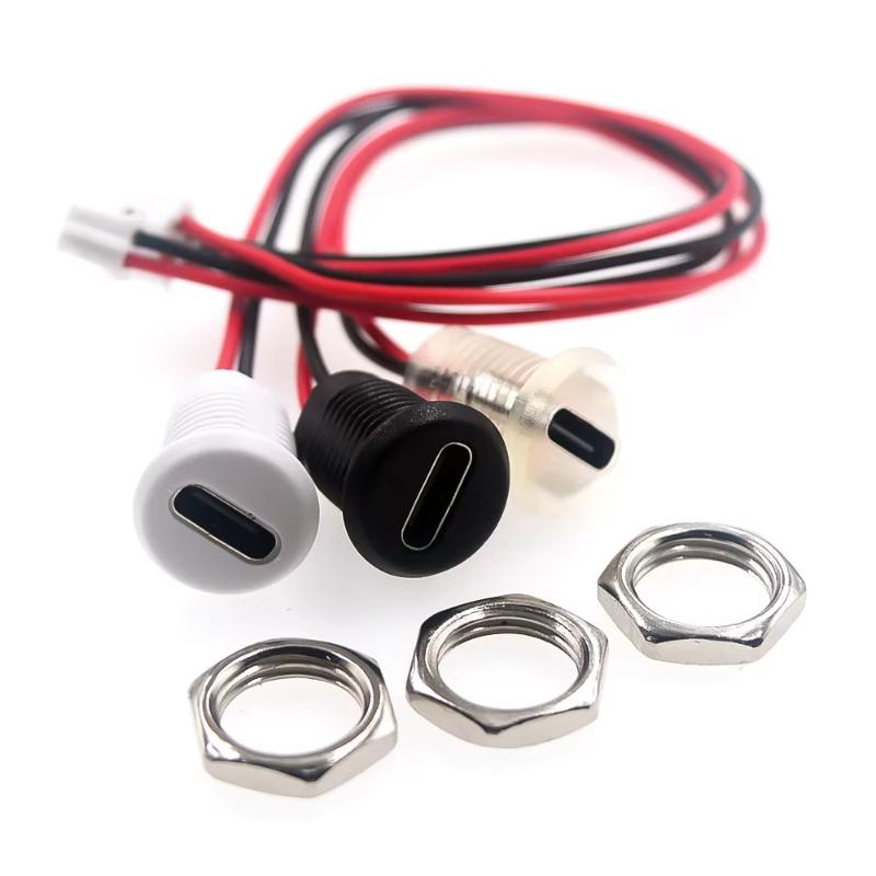 Threaded Type C Female Socket Connector Pre Soldered Wires Anticorrosion Shell For Diy Car Modification Device Repair