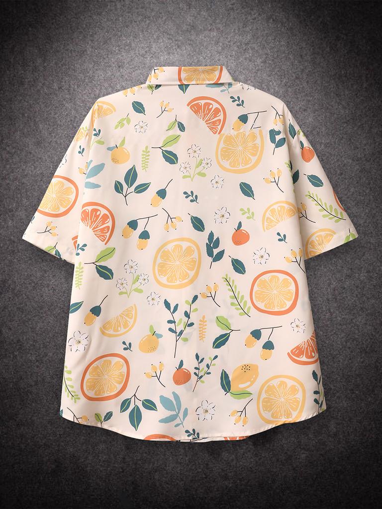 Oversized Loose Short Sleeve Fruit Printing Print Hawaii Beach Summer Men Shirt Student Couples Fashion Casual Mens Clothing