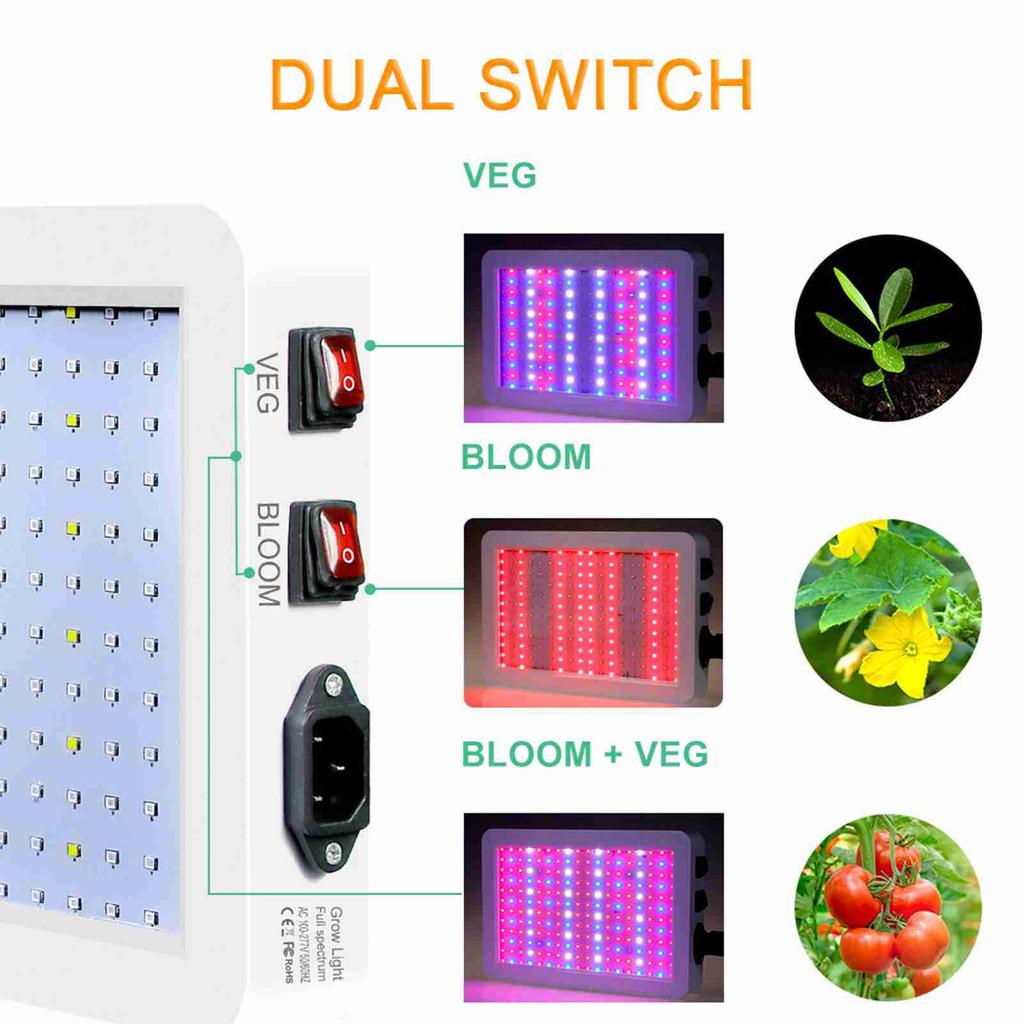 1000W LED Grow Light for Indoor Plants 216 LEDs Full Spectrum Veg and Bloom Dual Switch IP65 Waterpr