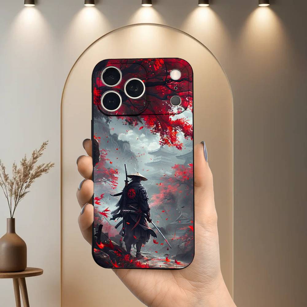 Samurai Art Bushido Phone Case For iPhone 17,16,15,14,13,12,11 Plus,Pro Max,XS,X,XR,SE,Mini,8,7,Soft Silicone Black Cover
