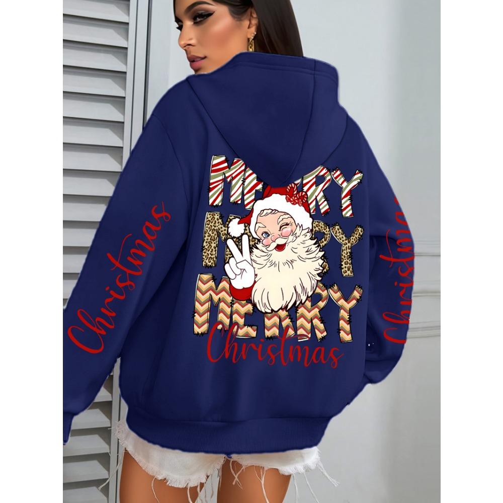 Merry Christmas Santa Claus Design Hoodies Women Hip Hop All-Match Streetwear Casual Fleece Hoody