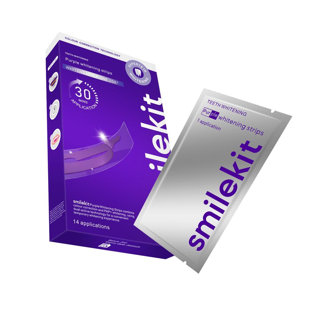 Paarse Whitening Strips, 14 Paren, Professionele Tanden Whitening Strips voor het Verwijderen van Vlekken, Snelle Whitening, Veilig voor Gevoelige Tanden
