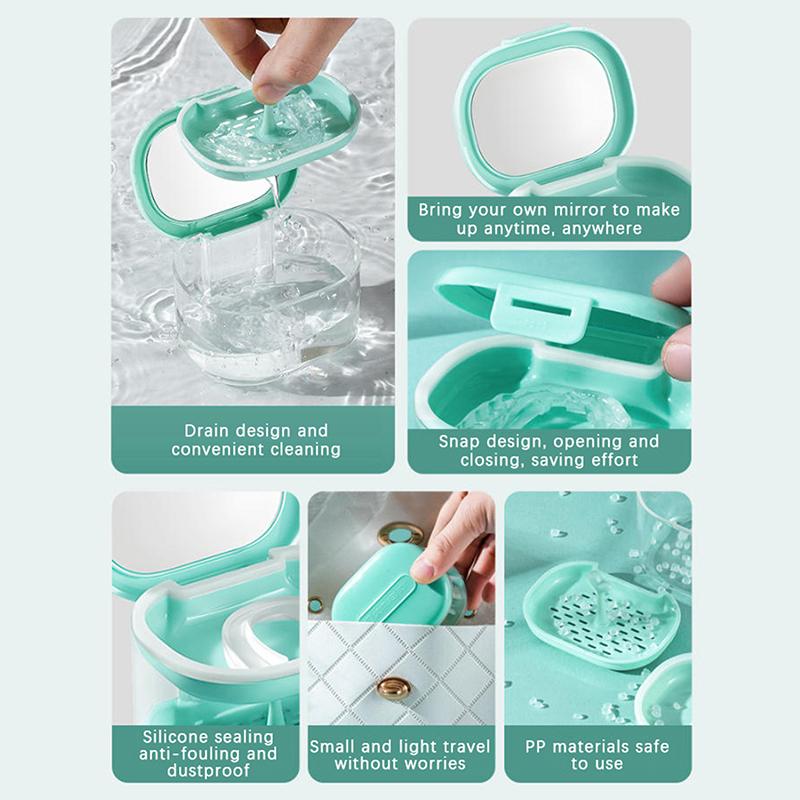 2 In 1 Multi-Layer Denture Retainer Case With Lid No-Leak Denture Bath Box Orthodontic Retainer Braces Storage Soaking Container