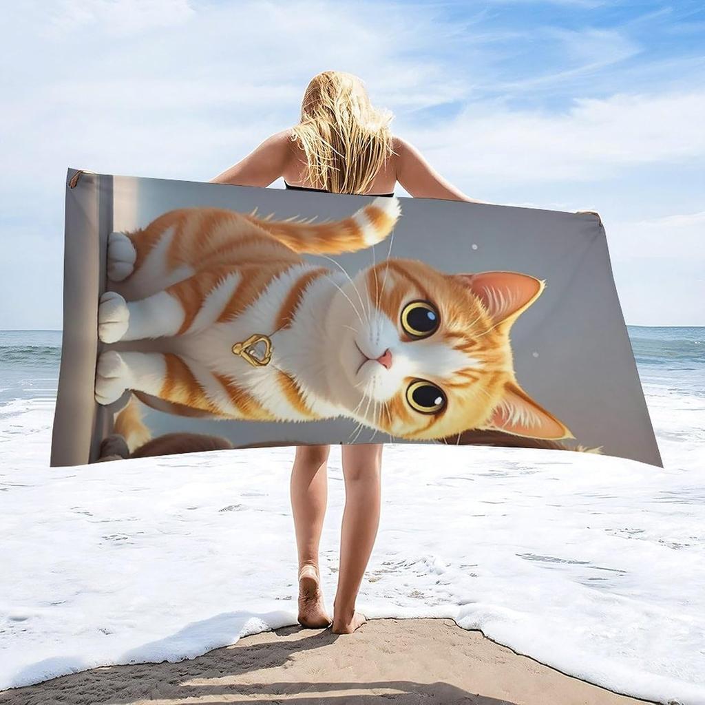 Cats and Dogs Beach Towel, Cute Pets Oversized Quick Dry Absorbent, Sand Free Lightweight Travel Pool Blanket Mat