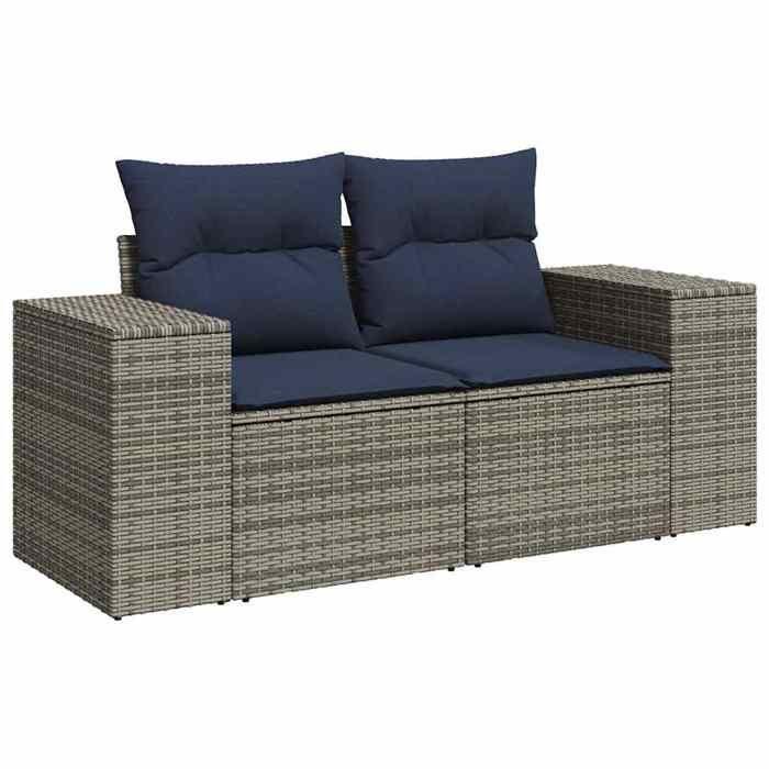 VidaXL Salon de jardin avec coussins 14 pcs gris résine tressée acacia, ensemble de canapés d'extérieur, salon de jardin 3326862