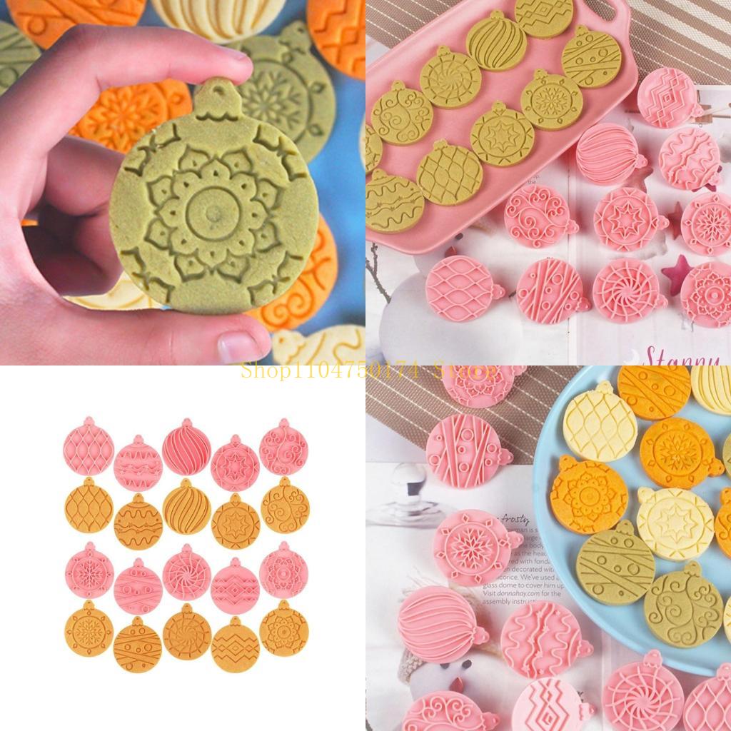10Pcs Christmas Balls Cookie Cutters Pressable Biscuits Mold Holiday Biscuits Fondant Cookie Stamps Party Supplies top sale China Mainland