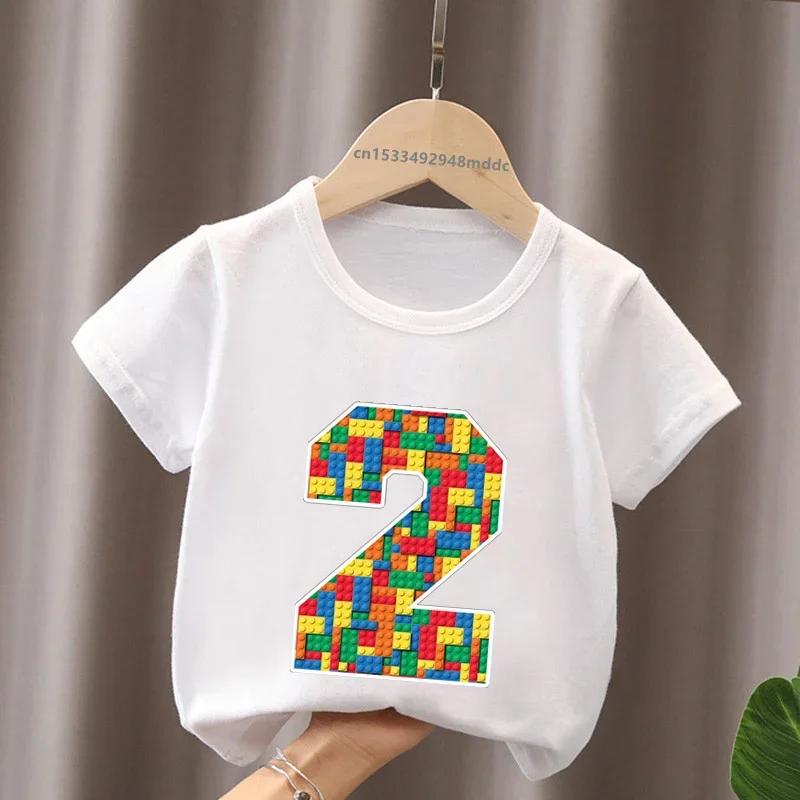 Cartoon Building Blocks Bricks Print Kids TShirt Number Tees for Boys And Girls Funny Birthday Baby Top 29 Years