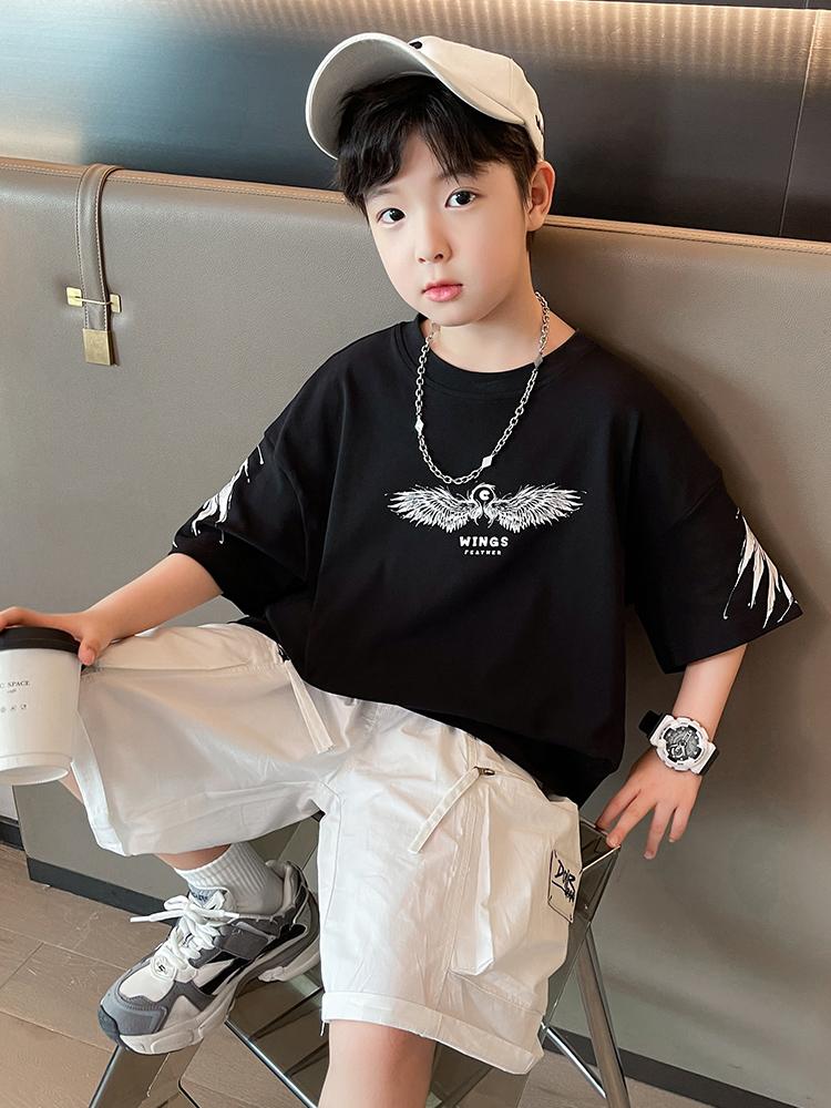Children's clothing, boys' short sleeved T-shirt, summer clothing, 2026 new item, mid size children's summer half sleeved boys' top
