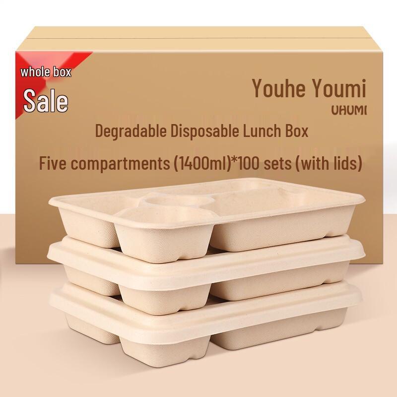 Eco-Friendly Wheat Straw 5-Compartment Disposable Meal Prep Containers