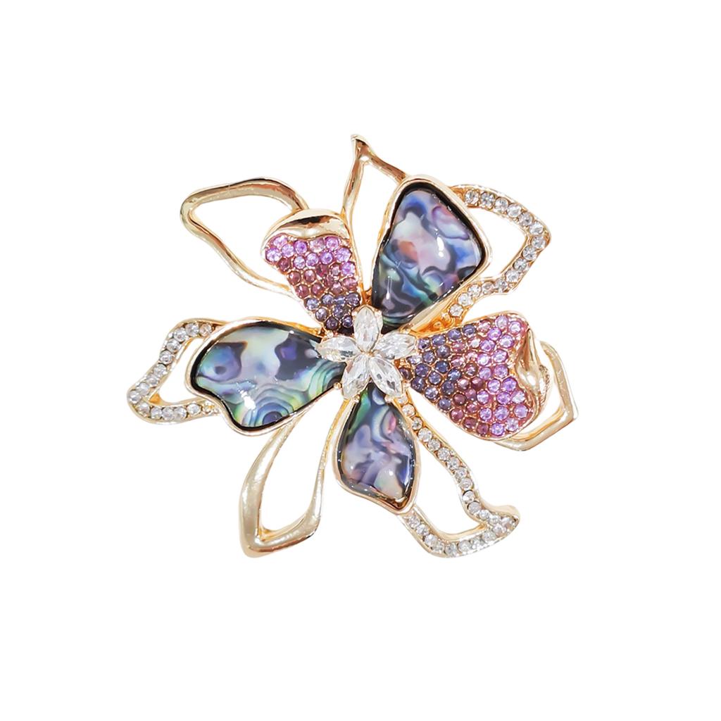 Fashion Accessories Abalone Shell Bowknot Brooch Rhinestone Sweater Pin New Design Elegant Metal Alloy Jewelry for Women and Girls