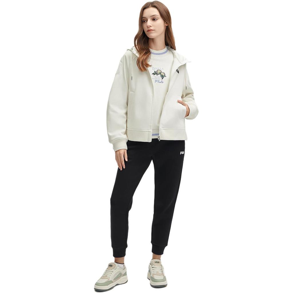 Fila Solid Color Hooded Casual Knit Jacket Women Jackets Cloud-Mushroom-White F11W418502F-WT