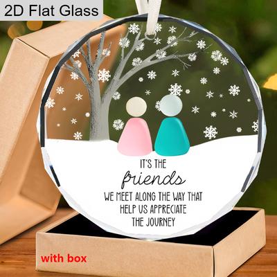 Enfeite Pendente Amigos de Vidro com Padrão de Golem de Pedra - Ponteiras de Árvore Transparentes com Citações de Amizade - Presente de Natal Ideal para Amigo
