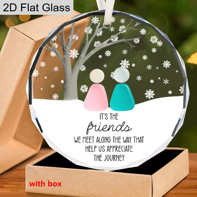 Glass Friends Hanging Ornament with Rock Golem Pattern - Transparent Tree Toppers with Friendship Quotes - Ideal Christmas Gift for Friend