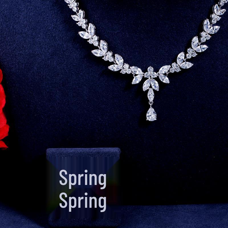 Korean Style AAA Zircon Earrings & Necklace Set for Weddings & Evenings