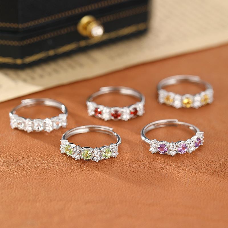 Shining Western Regions Colored Treasure Natural Crystal Stone Jewelry S925 Sterling Silver Niche Light Luxury Ring Women's Fashion Jewelry Gifts