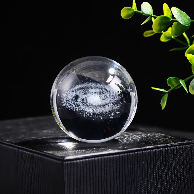 30 Clear Crystal Balls with 3D Laser-Engraved Solar System and Earth Galaxy Design - Creative Desktop Ornaments