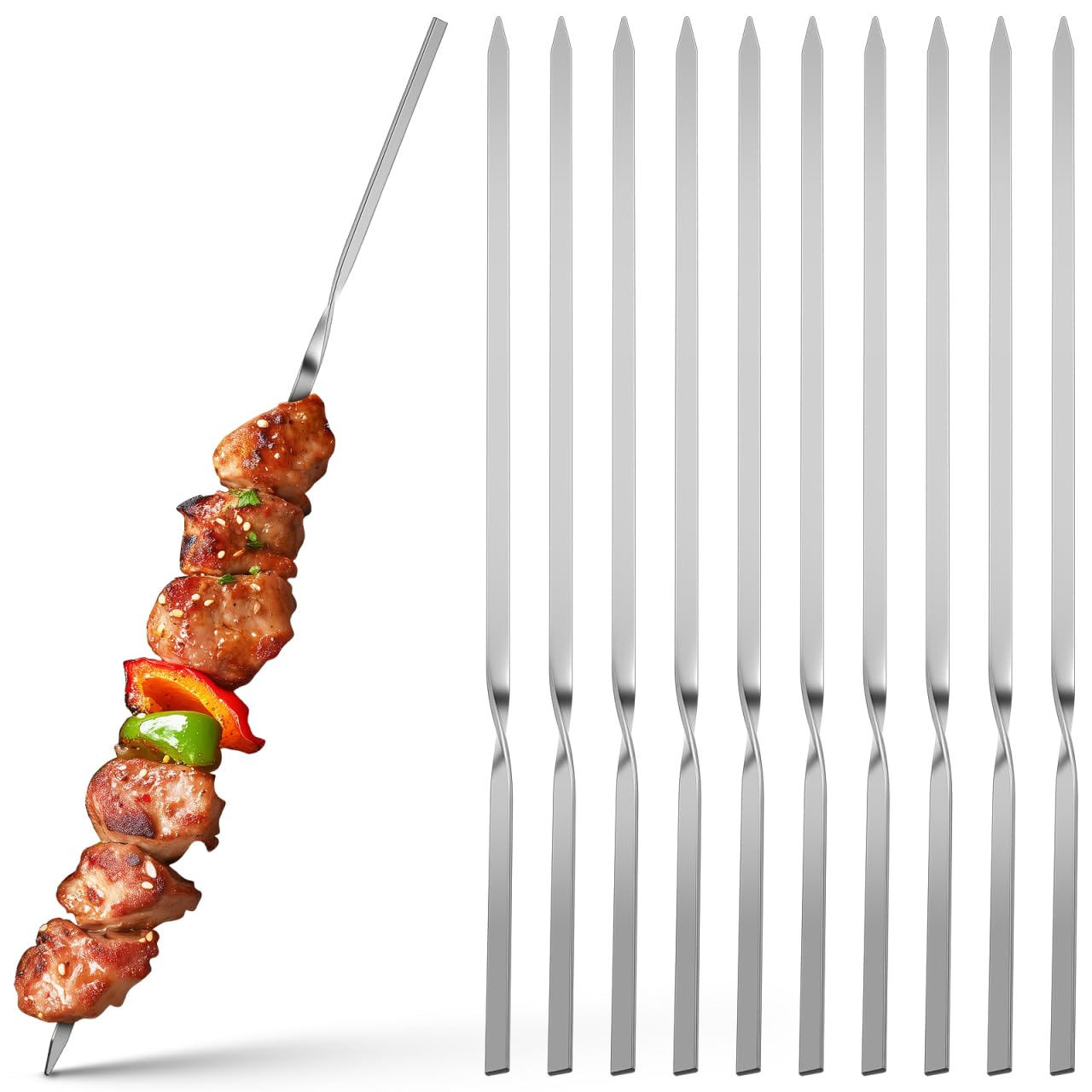 TOYMYTOY Stainless Steel BBQ Skewers, 25cm, Fish Skewers, BBQ Forks, Cooking Utensils, Outdoor Camping, 30 Pieces