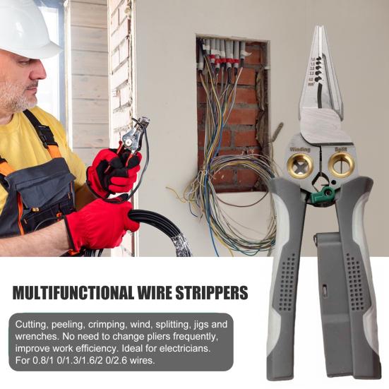8-in-1 Wire Stripper with Voltage Tester Non-Slip Handle Ergonomic Design Multi-function Electric Wire Cutter Cable Stripping Tool