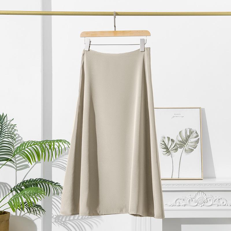 Francuska jedwabna spódnica midi - Jednolity kolor, wyszczuplająca, jedwab morwowy, elegancka damska odzież letnia