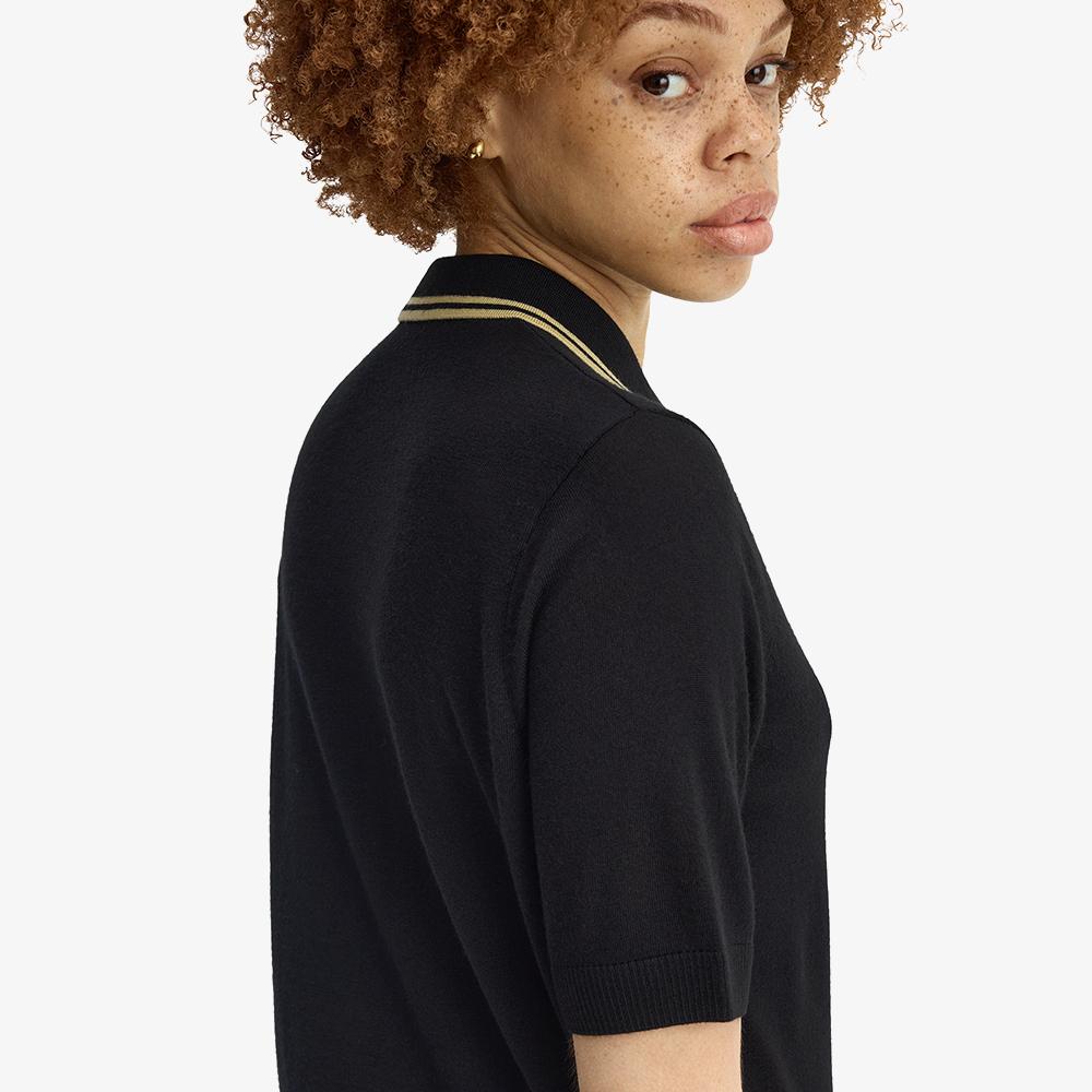 Fred Perry [Womens] Tipped Knit Shirt - Black/Champagne Afpf2612125-90A
