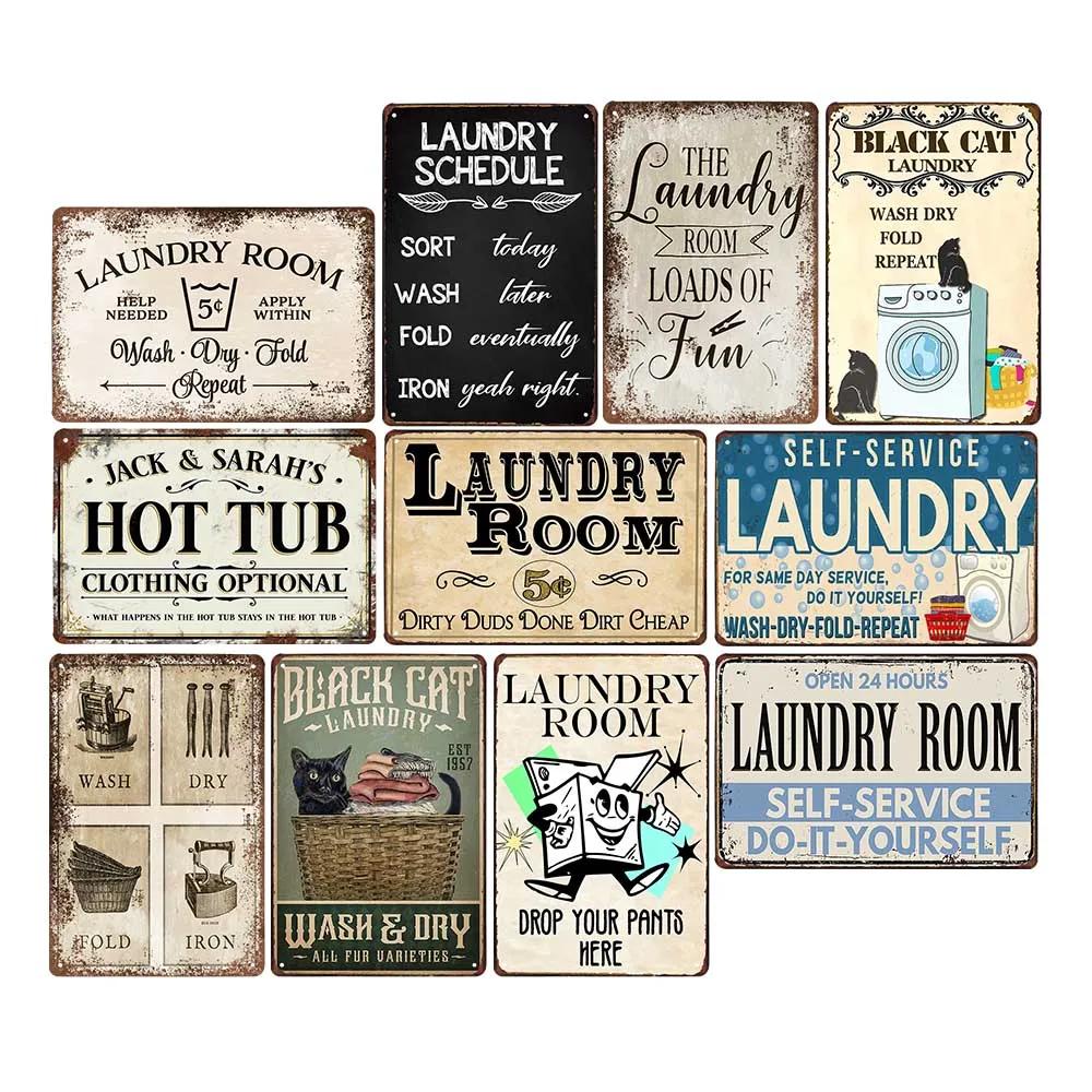 Segni Targa Retro per Lavanderia Segno Pittura su Latta Vasca Idromassaggio Bagno Metallo Poster Adesivi Murali Vintage Decorazione Casa Piatti 20x30cm