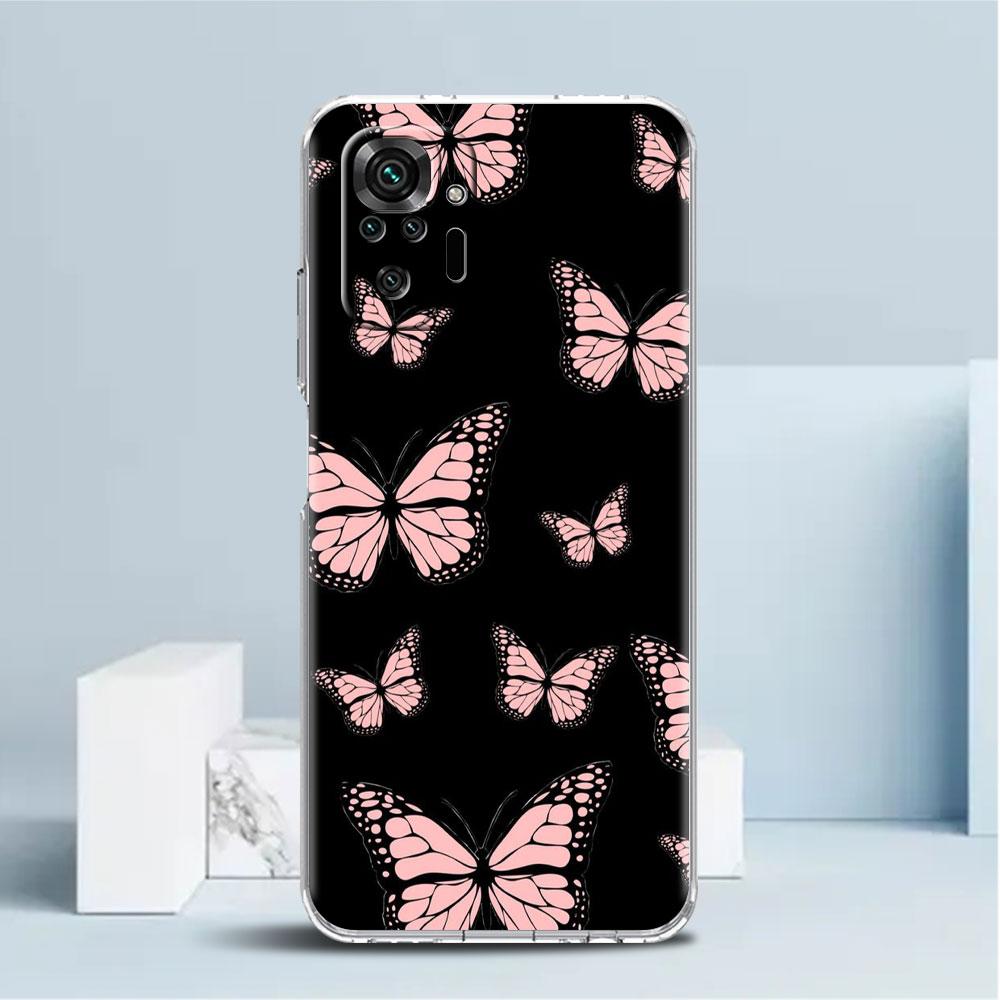 

Красивый розовый чехол-бабочка для Xiaomi Redmi Note 11 Pro 10 9 9S 8 8T 7 9A 9C 9T 10 10C K40 прозрачный мягкий чехол для телефона TPU Redmi Note 11 Pro 5G