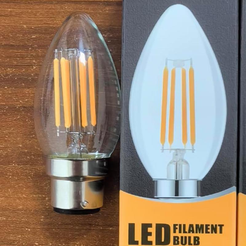 B22 Bayonet LED Bulb Filament Candle Light Bulb Warm White C35 Shape Bullet Top Incandescent Equivalent Non-dimmable