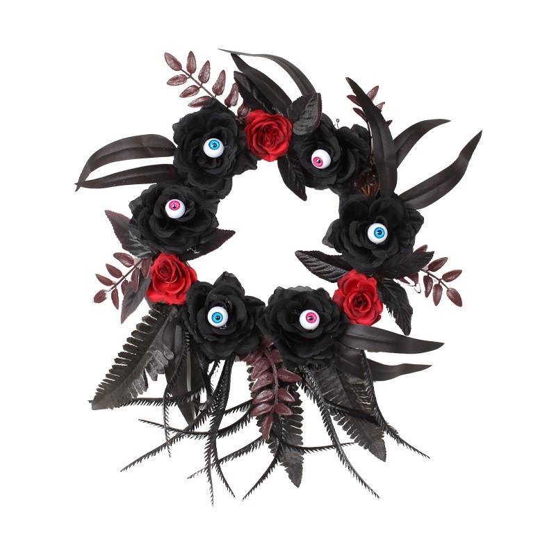 Halloween Decorative Wreath With Fake Roses Eyeballs Dried Branches Door Hanging Horror Party Prop
