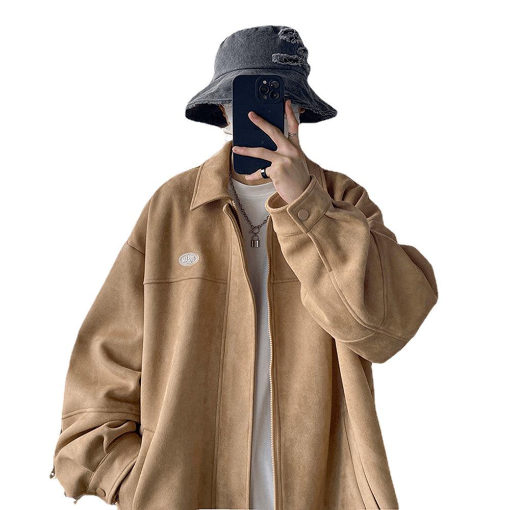 Men's Retro Suede Jacket - Hong Kong Style, Distressed All-Season Workwear Coach Jacket