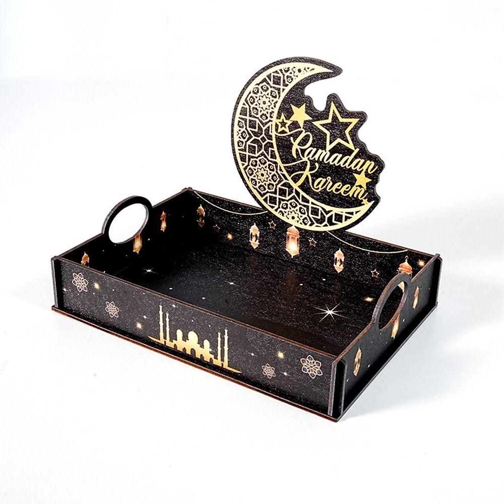 Star Moon Ramadan Wooden Tray Detachable Food Holder Eid Mubarak Snack Tray  Home Serving