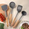 Silikon-Küchenutensilien mit Holzgriff, antihaftbeschichteter Topf, Küchengeschirr, Kochen, hitzebeständig, Suppenlöffel, Nudelsieb, Schaufel