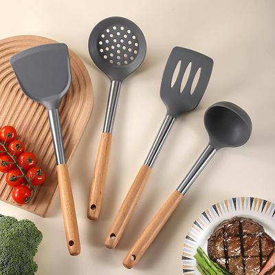 Silicone Kitchen Utensils Wooden Handle Non Stick Pot Kitchenware Cooking Heat-Resistant Soup Spoon Pasta Colander Shovel