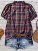 2025 Summer Plaid Lapel Puff Sleeve Casual Shirt (Short Sleeve, Loose Fit)