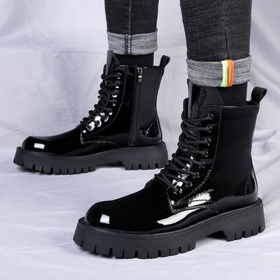 Moda estilo britânico botas masculinas preto luxo moda sapatos festa boate couro envernizado bota cowboy plataforma alta motocicleta botas