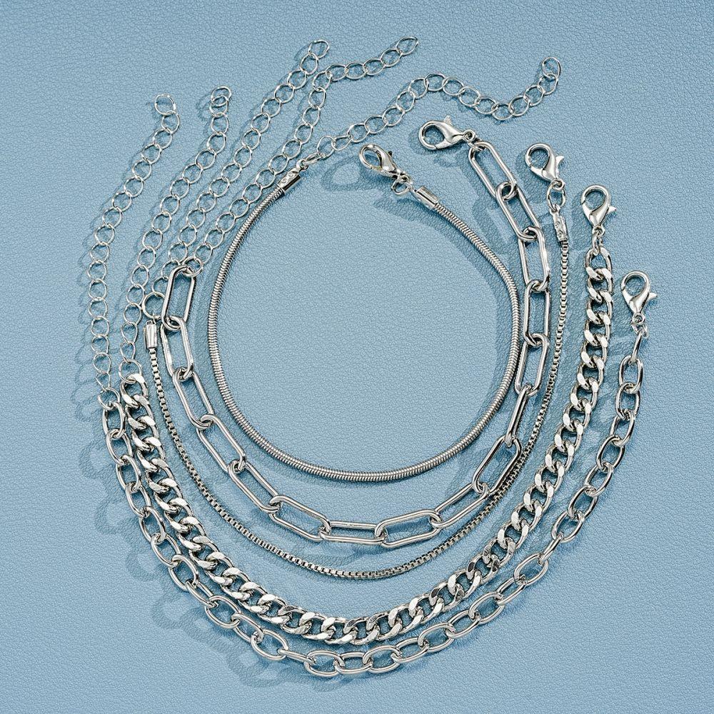 5 Teile/satz Mode Silber Armband Set Multilayer Metall Kette Armbänder für Frauen Schmuck Zubehör