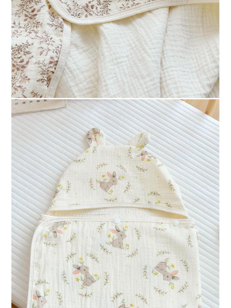 Newborn Infant Hooded Cotton Gauze Bath Towel & Swaddle Blanket