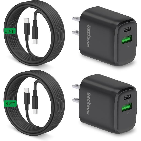 iPhone 16 Charger, 2-Pack 20W Dual Port USB C Charger Block with 2-Pack 5FT Type C to C Cable, Type C Charging Block for iPhone 16/16 Pro/15/15