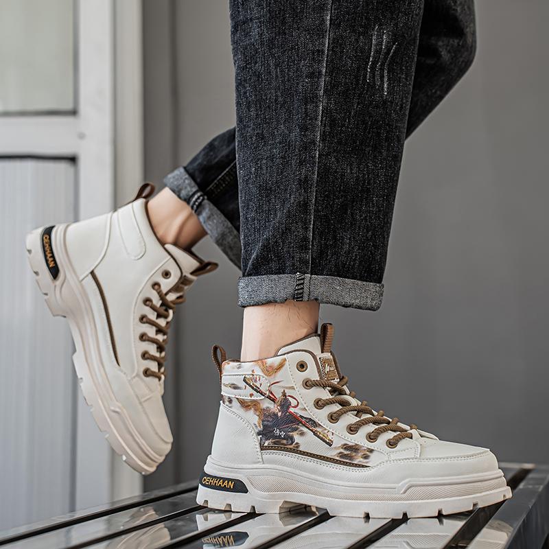 Handsome Stylish Men's Autumn Winter Spring Hightop Walking Work Boots Male Students Hightcut Skateboard Shoes