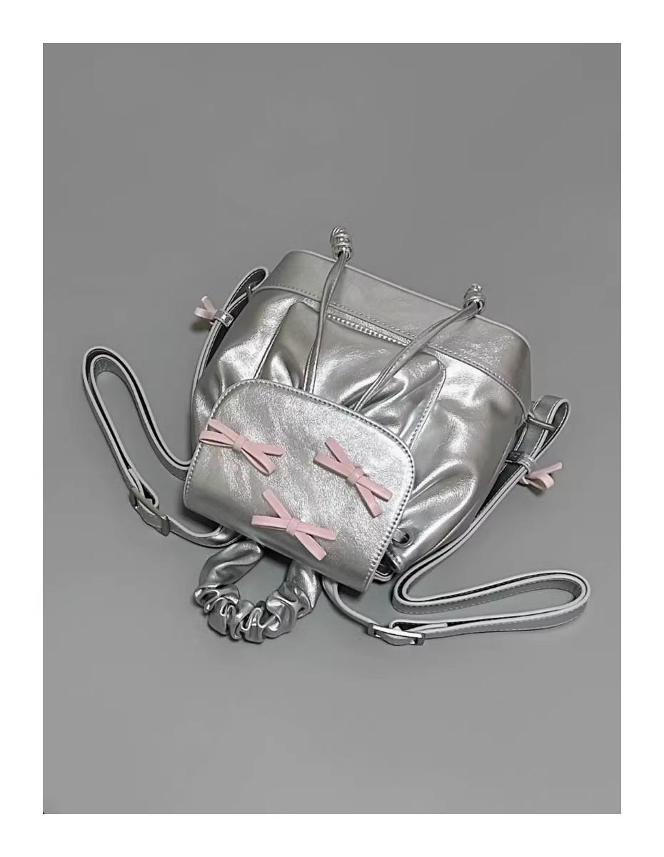 

Летний новый рюкзак для девочки в балетном стиле с бантом, маленький, милый дорожный рюкзак, сумка для поездок серебряный