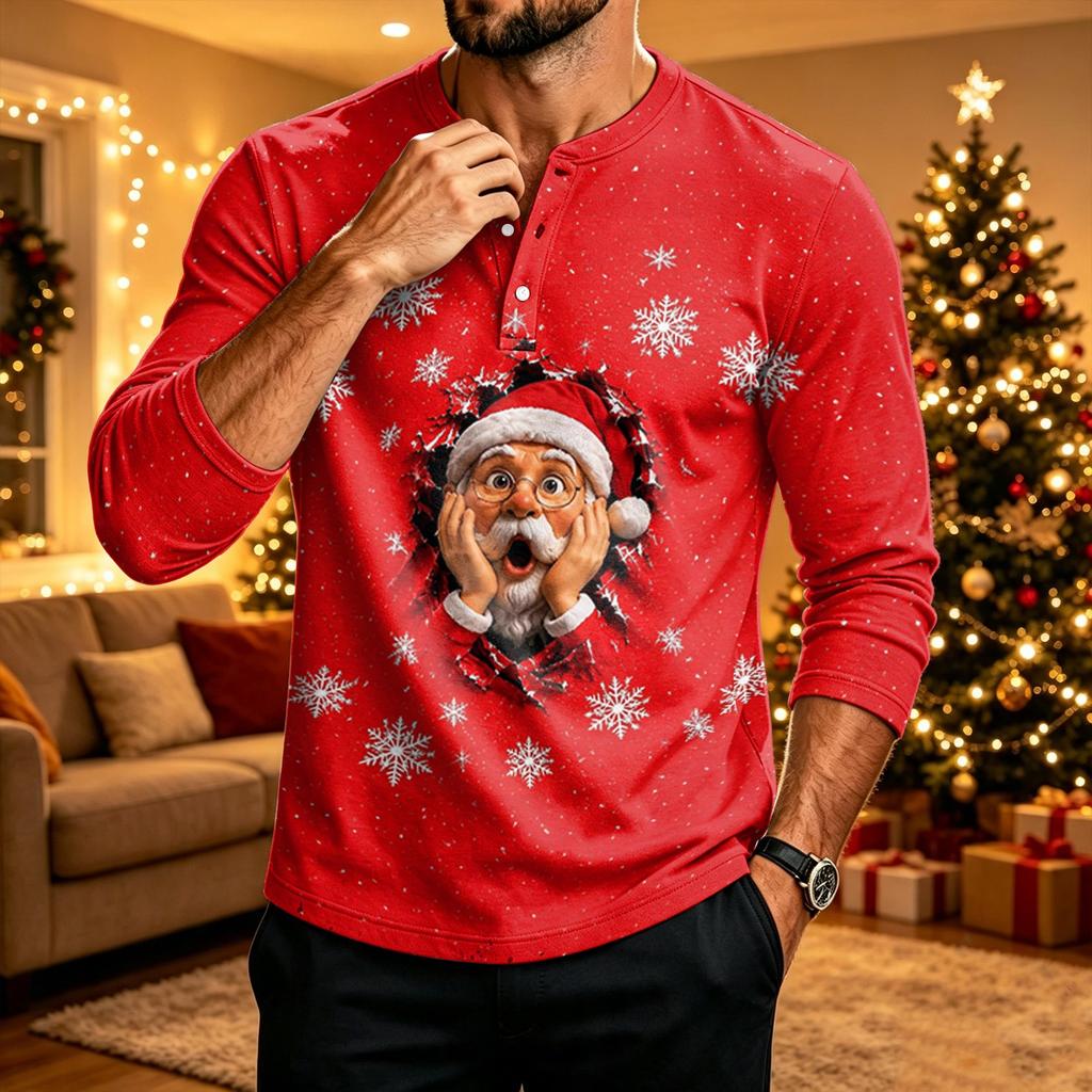 Men's Christmas Printed Long Sleeve Shirt