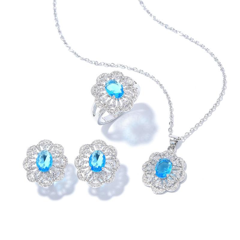 Zircon Set, Versatile Fashion Necklace Earring Set, Flower Set Jewelry.