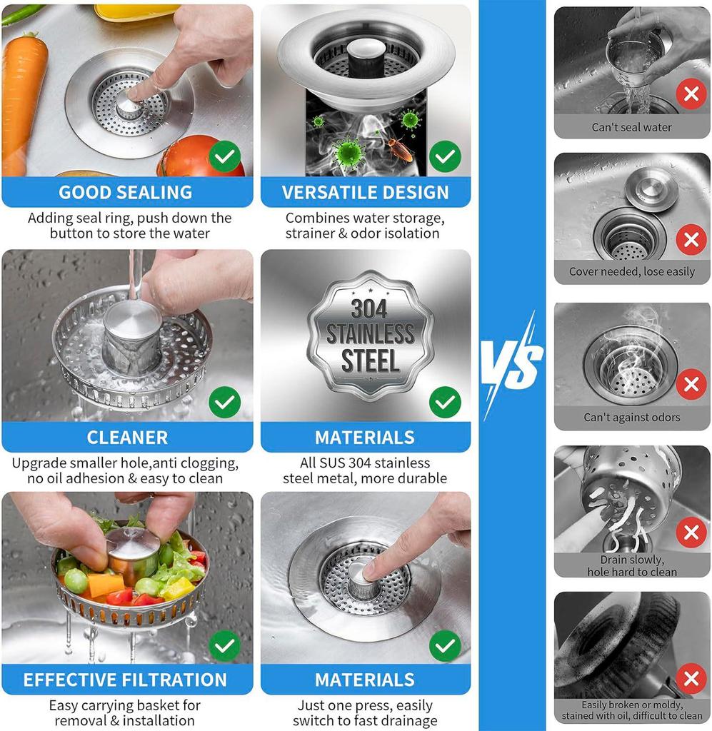 Stainless Steel Pop-up Anti-clog Kitchen Sink Drain Filter & Food Catcher Basket