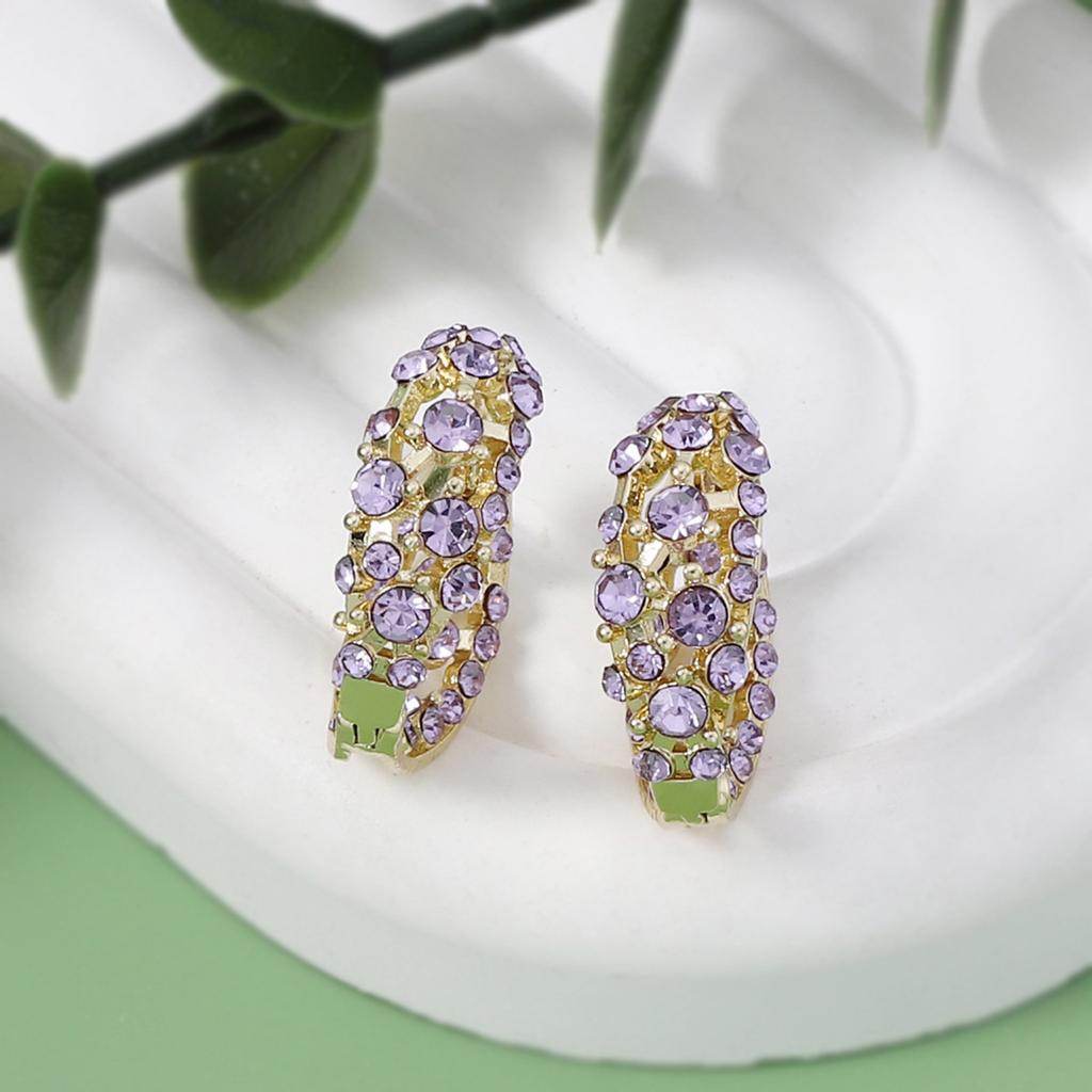 Korean Version of Ziqi Donglai, Exquisite Light Luxury Inlaid with Zircon Hollow Round Ear Buckles, Simple and Versatile Party Shows Temperament