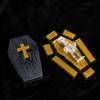 Folding Coffins Figurine 3D Printed with Skeleton Ornament, Miniature Articulated Statue, Gothic Window Decor Dark Desktop Decoration for Halloween