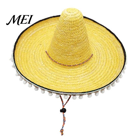 Volwassen Vakantiehoed Mexicaanse Sombrero met Kleurrijke Pompons, Hawaïaanse Stijl Geweven Strooien Zonnehoed, Met Brede Rand Lichtgewicht Themafeest Kostuum voor Zomerstrand