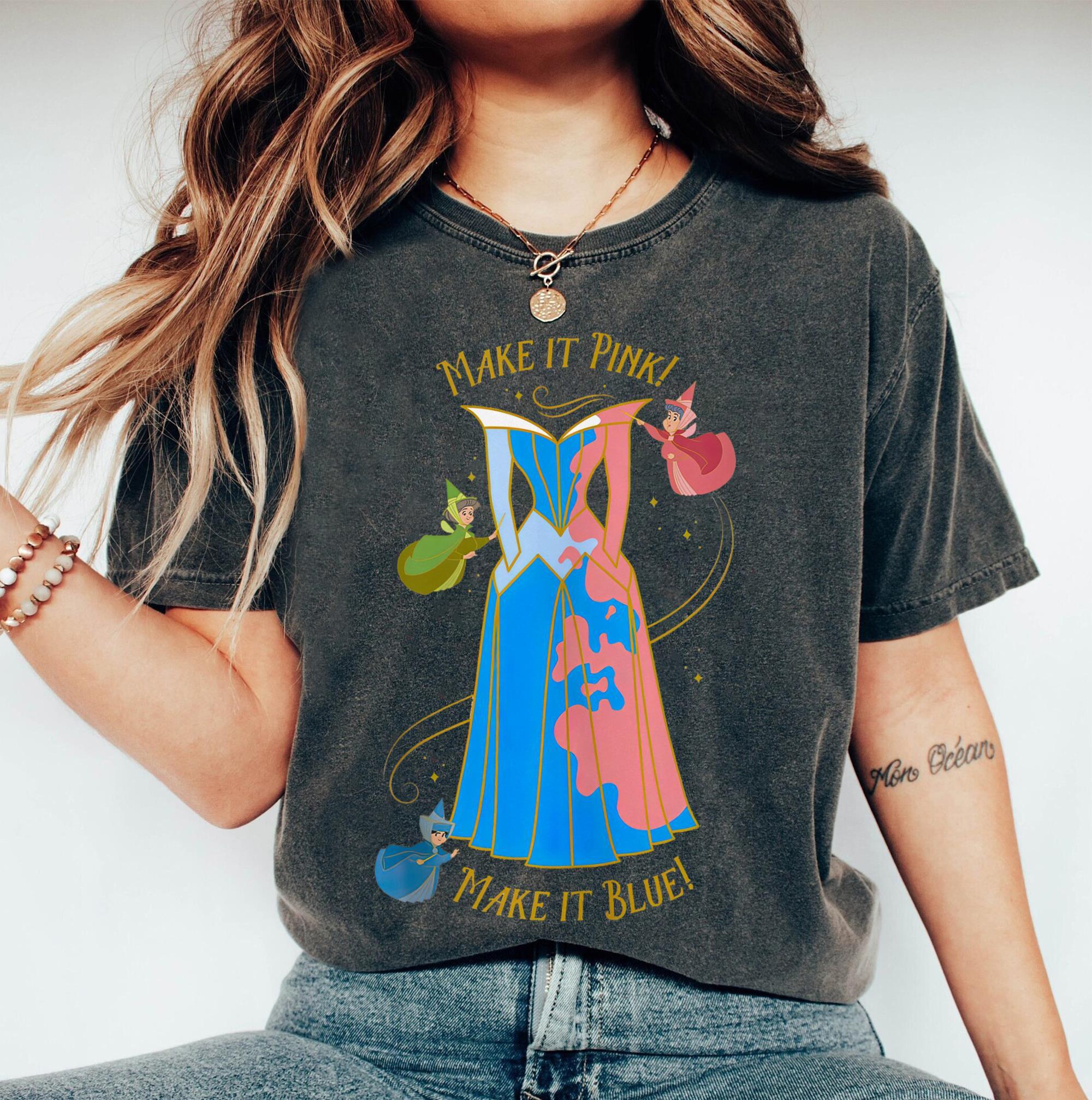 Disney Sleeping Beauty Princess Shirt Flora Fauna Merryweather Tshirt 65Th Anniversary Pink Blue Tee Magic Kingdom S