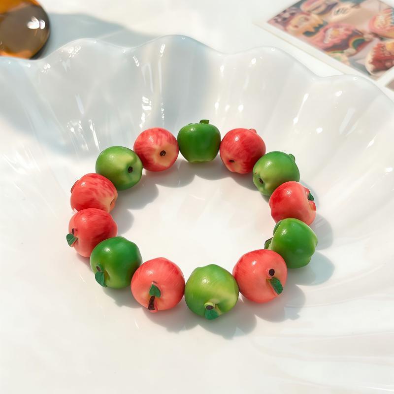 3D Simulation Fruit Beaded Bracelet Resin Pear Charms Adjustable Chain For Teen Girls Daily Party Wear Jewelry Accessories