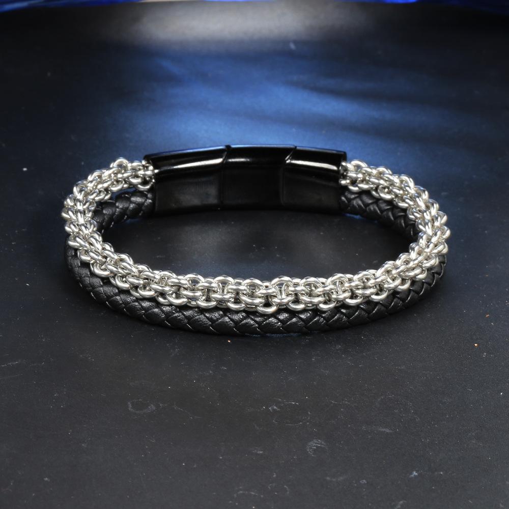 Leather Stainless Steel Bracelets, Metal Accessories Leather Bracelets Men's Bracelets Jewelry