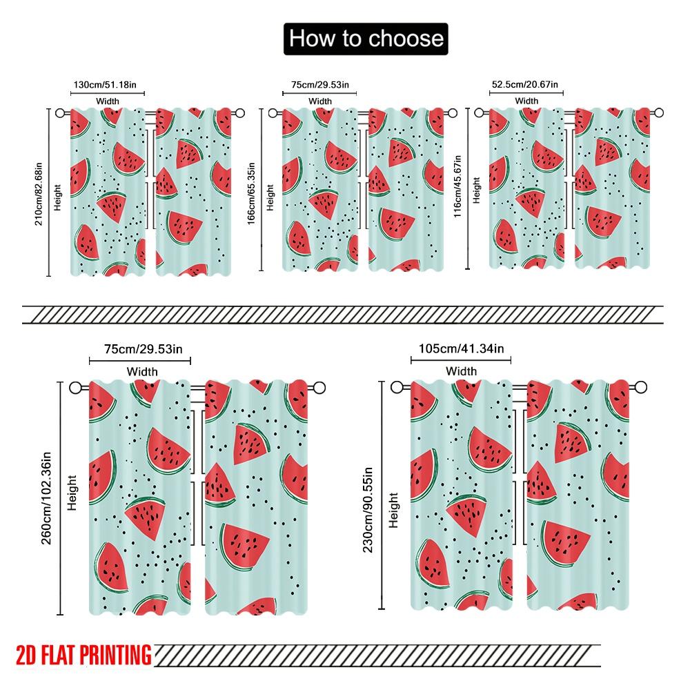 2 peças, Impressão plana 2D Cortinas Estores Rolô Fatias de melancia espalhadas Poliéster Versátil (sem vara) Decorações para exteriores