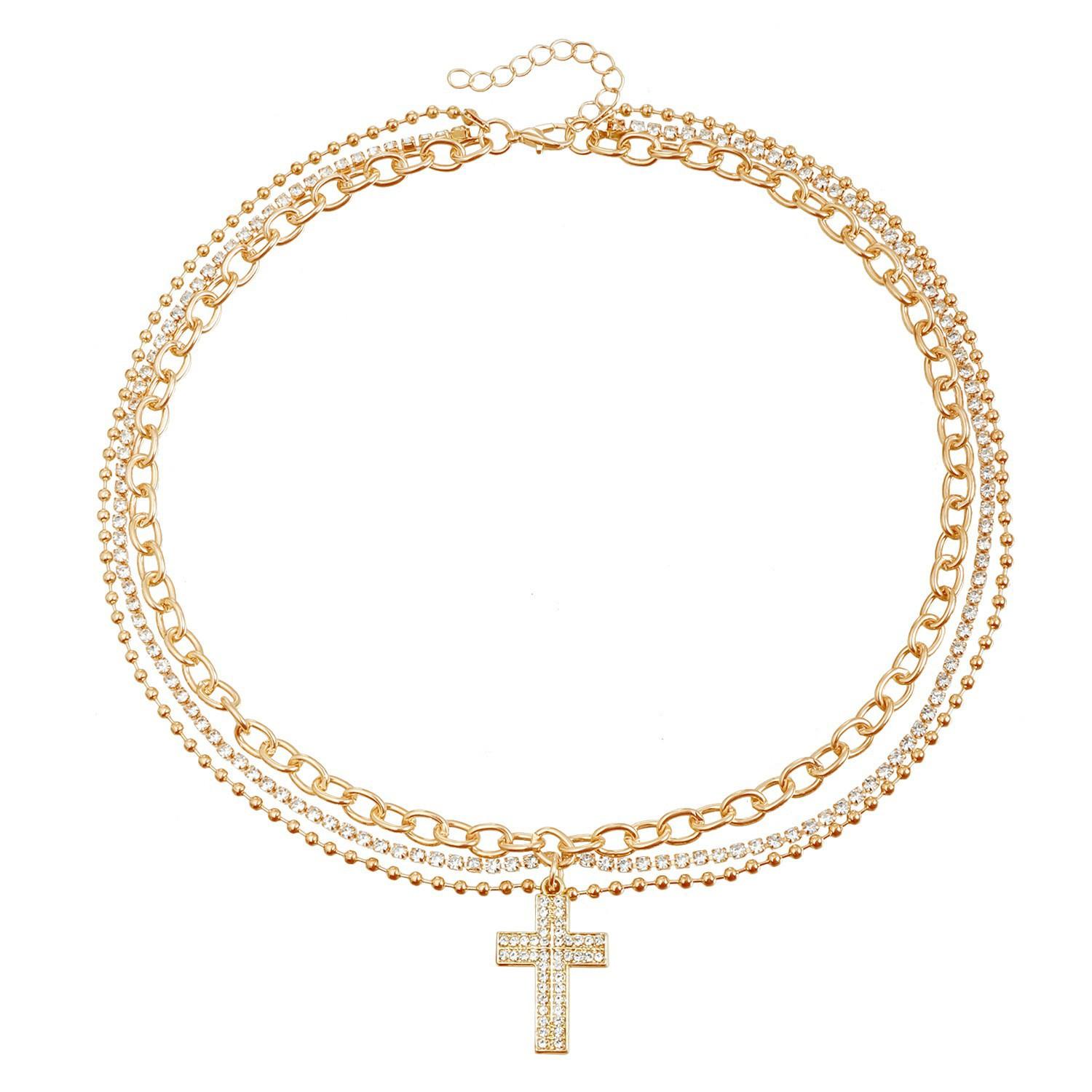 ins fashion retro style flash diamond cross collarbone chain personality design sense trend necklace